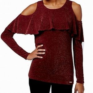 Michael Kors Ruffled Cold-shoulder Merlotgold Xl